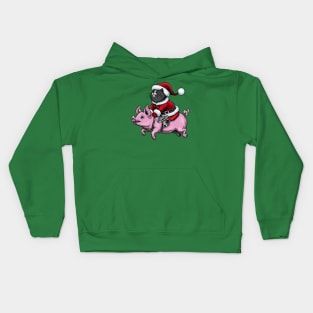 Santa Claws Cat and a Flying Piggy Kids Hoodie